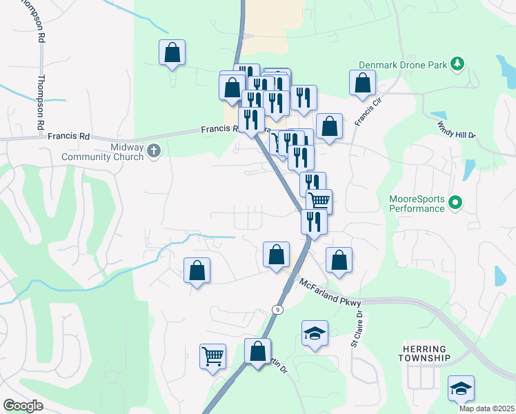 map of restaurants, bars, coffee shops, grocery stores, and more near 6025 Stella Drive in Alpharetta