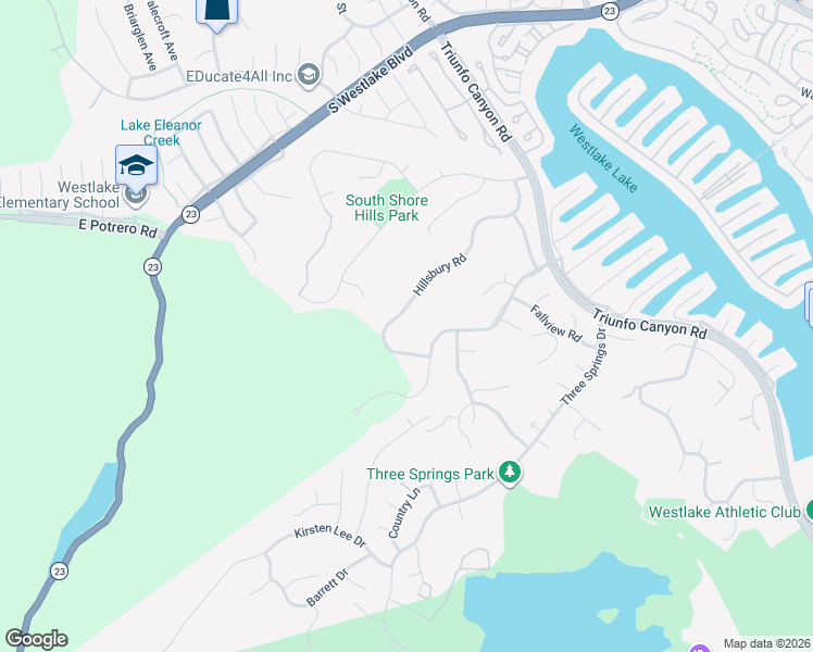 map of restaurants, bars, coffee shops, grocery stores, and more near 2084 Hillsbury Road in Westlake Village