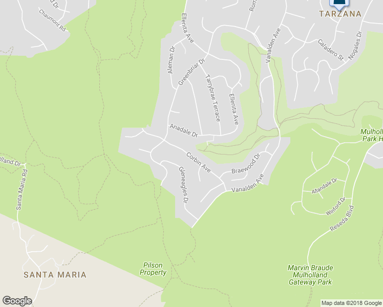 map of restaurants, bars, coffee shops, grocery stores, and more near 3830 Corbin Avenue in Los Angeles