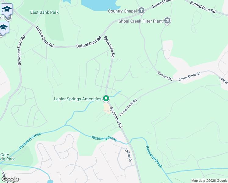 map of restaurants, bars, coffee shops, grocery stores, and more near 1029 Parkmist Drive in Buford