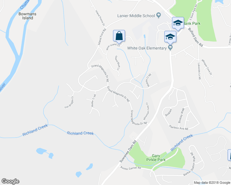 map of restaurants, bars, coffee shops, grocery stores, and more near 6461 Grand Magnolia Drive Northeast in Sugar Hill