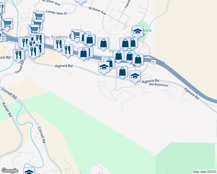 map of restaurants, bars, coffee shops, grocery stores, and more near 28337 Laura La Plante Drive in Agoura Hills