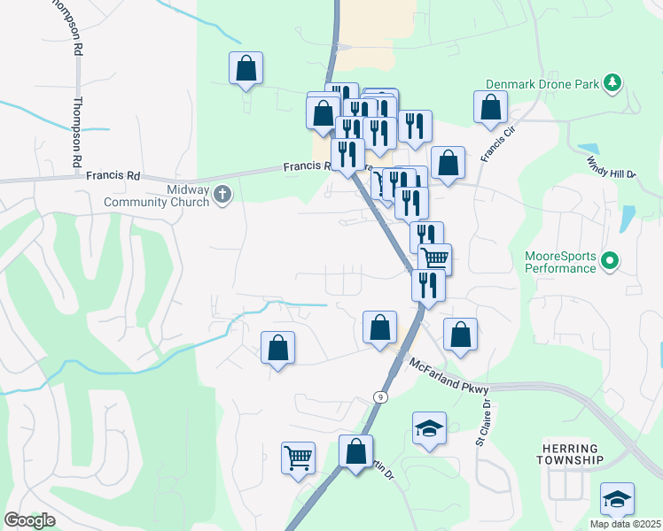 map of restaurants, bars, coffee shops, grocery stores, and more near 6240 Merrill View Ln in Alpharetta