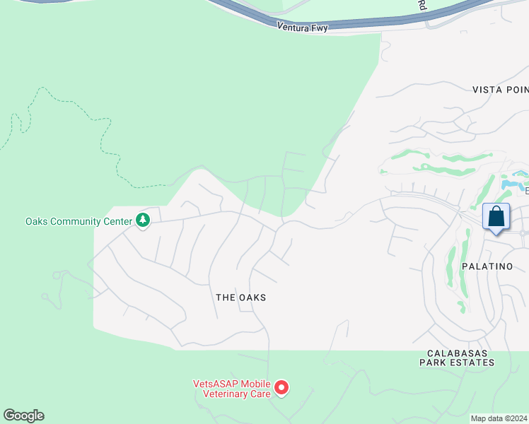 map of restaurants, bars, coffee shops, grocery stores, and more near 4110 Prado De Los Zorros in Calabasas