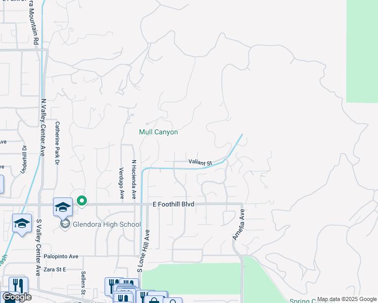 map of restaurants, bars, coffee shops, grocery stores, and more near 262 North Greencroft Avenue in Glendora