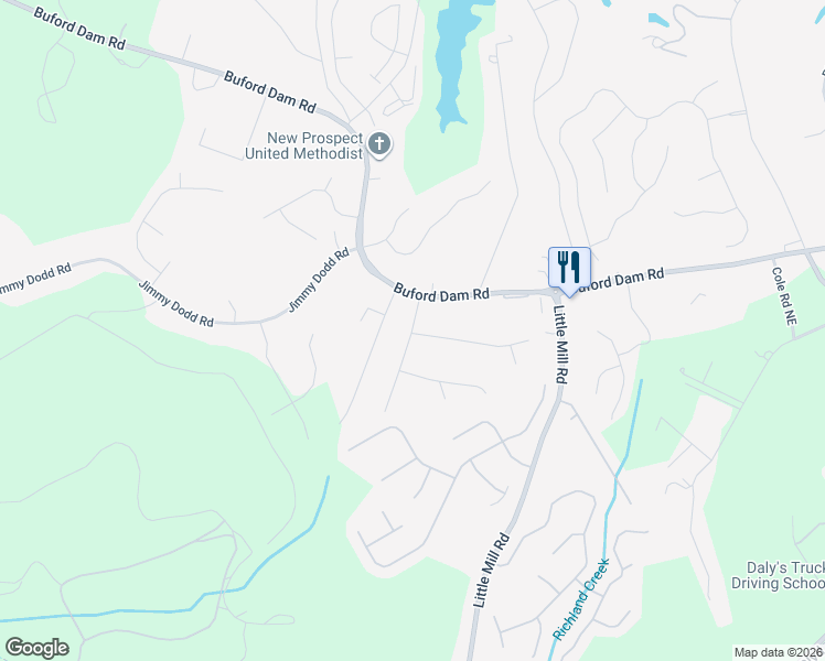 map of restaurants, bars, coffee shops, grocery stores, and more near 5813 Harbor Drive Northeast in Buford