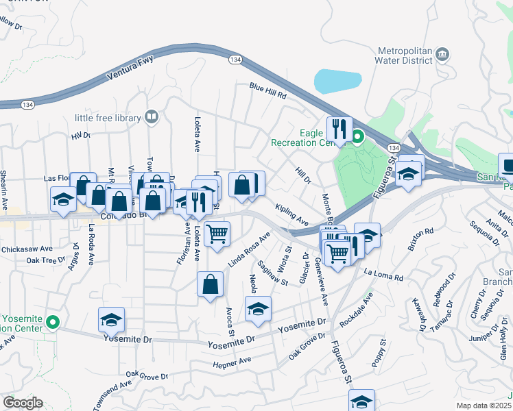 map of restaurants, bars, coffee shops, grocery stores, and more near 1258 Kipling Avenue in Los Angeles