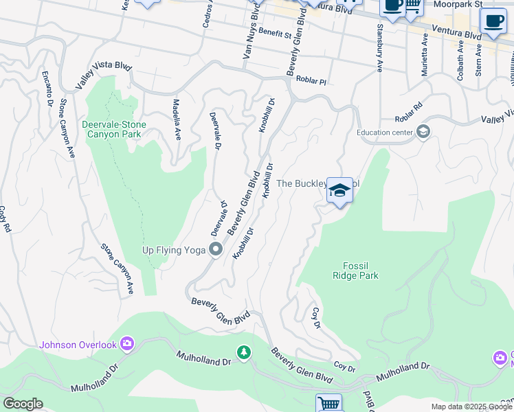 map of restaurants, bars, coffee shops, grocery stores, and more near 3760 Longview Valley Road in Los Angeles