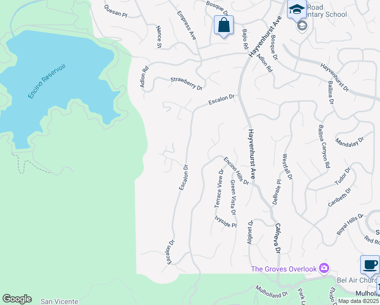 map of restaurants, bars, coffee shops, grocery stores, and more near 17012 Escalon Drive in Los Angeles