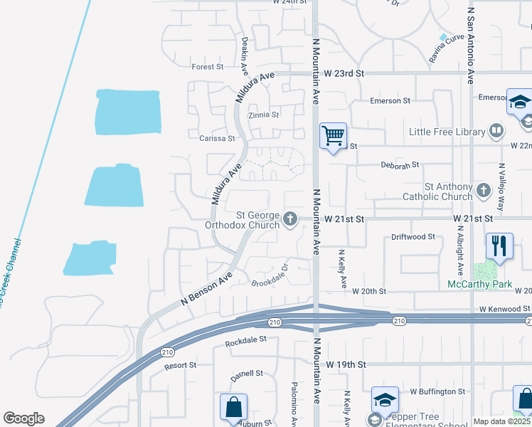 map of restaurants, bars, coffee shops, grocery stores, and more near 1328 Sunrise Circle South in Upland