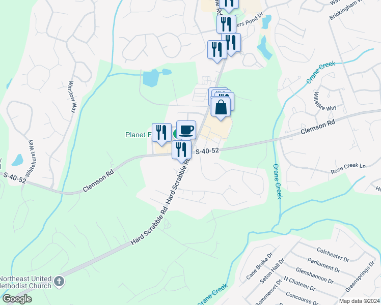 map of restaurants, bars, coffee shops, grocery stores, and more near 2110 Clemson Road in Columbia