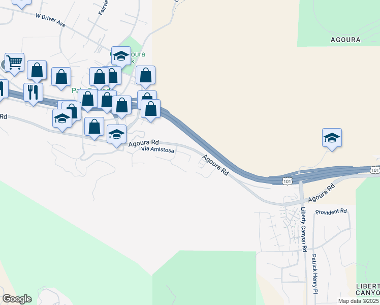 map of restaurants, bars, coffee shops, grocery stores, and more near 27815 Via Amistosa in Agoura Hills