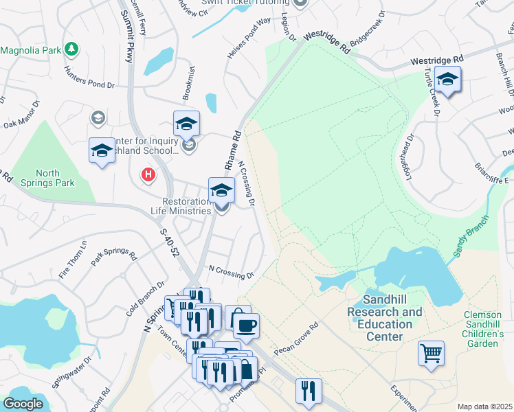 map of restaurants, bars, coffee shops, grocery stores, and more near 424 North Crossing Drive in Columbia