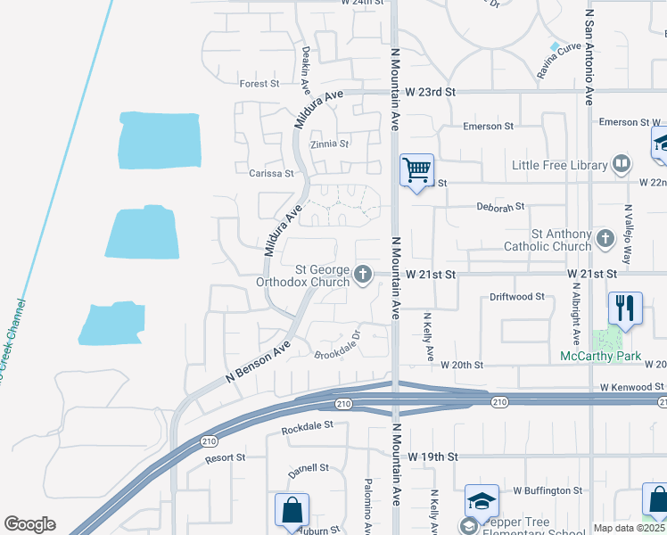 map of restaurants, bars, coffee shops, grocery stores, and more near 1328 Sunrise Circle South in Upland