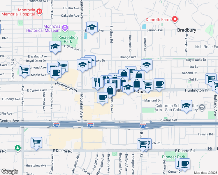 map of restaurants, bars, coffee shops, grocery stores, and more near in Monrovia