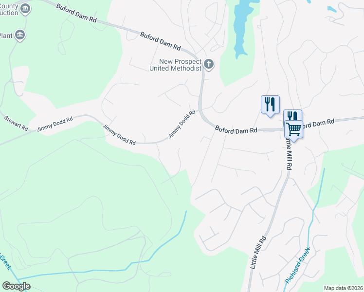 map of restaurants, bars, coffee shops, grocery stores, and more near 3925 Maple Wood Trail in Buford