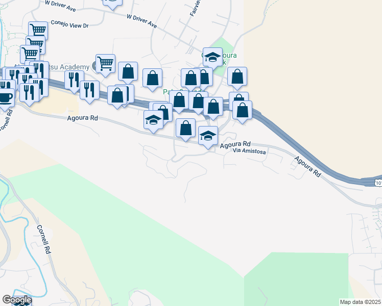 map of restaurants, bars, coffee shops, grocery stores, and more near 28201 Laura La Plante Drive in Agoura Hills