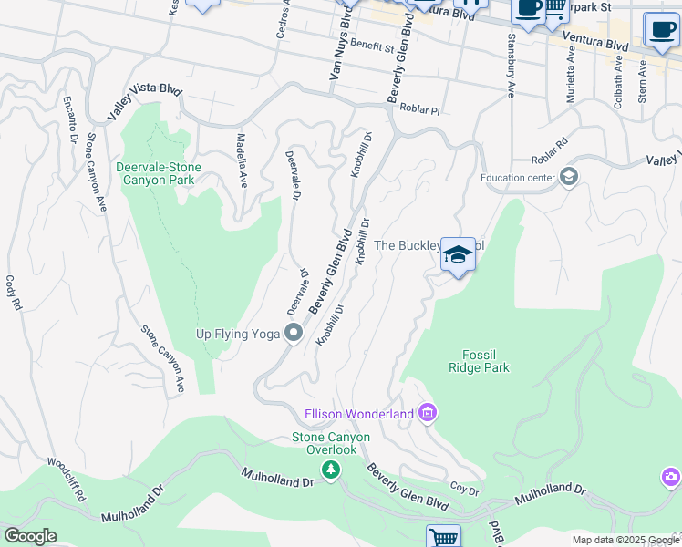 map of restaurants, bars, coffee shops, grocery stores, and more near 3771 Longview Valley Road in Los Angeles