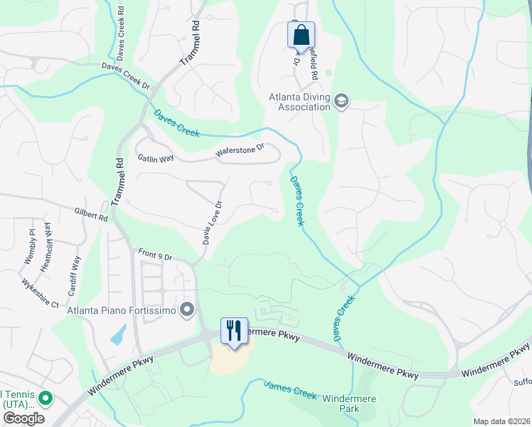 map of restaurants, bars, coffee shops, grocery stores, and more near 5422 Landsdowne Ct in Cumming