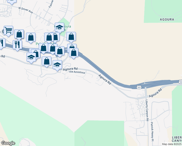 map of restaurants, bars, coffee shops, grocery stores, and more near 27821 Via Amistosa in Agoura Hills
