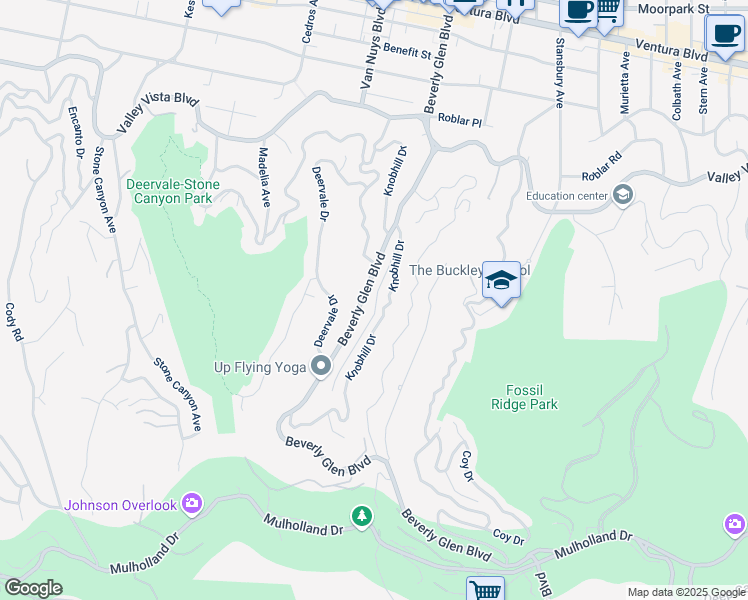 map of restaurants, bars, coffee shops, grocery stores, and more near 3760 Longview Valley Road in Los Angeles