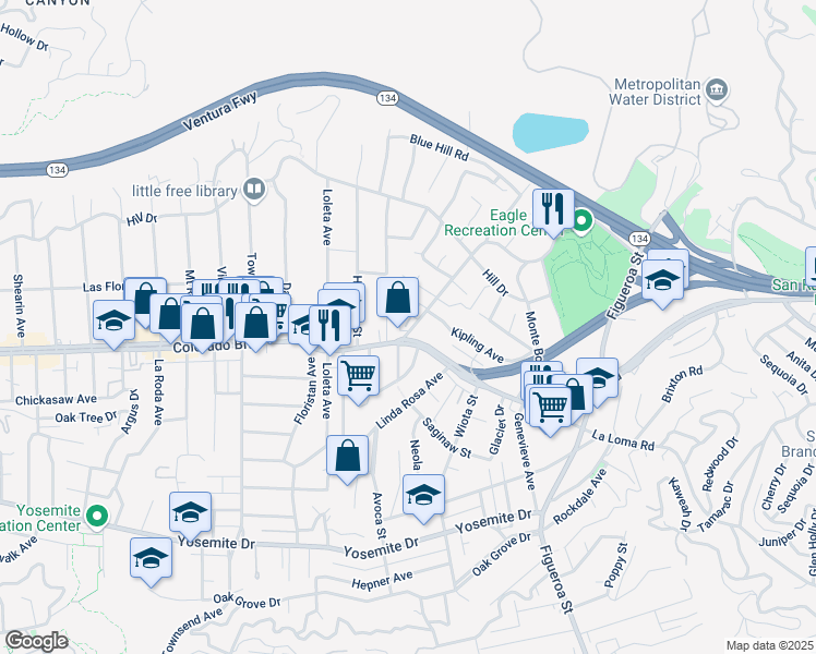map of restaurants, bars, coffee shops, grocery stores, and more near 5116 Mount Helena Avenue in Los Angeles