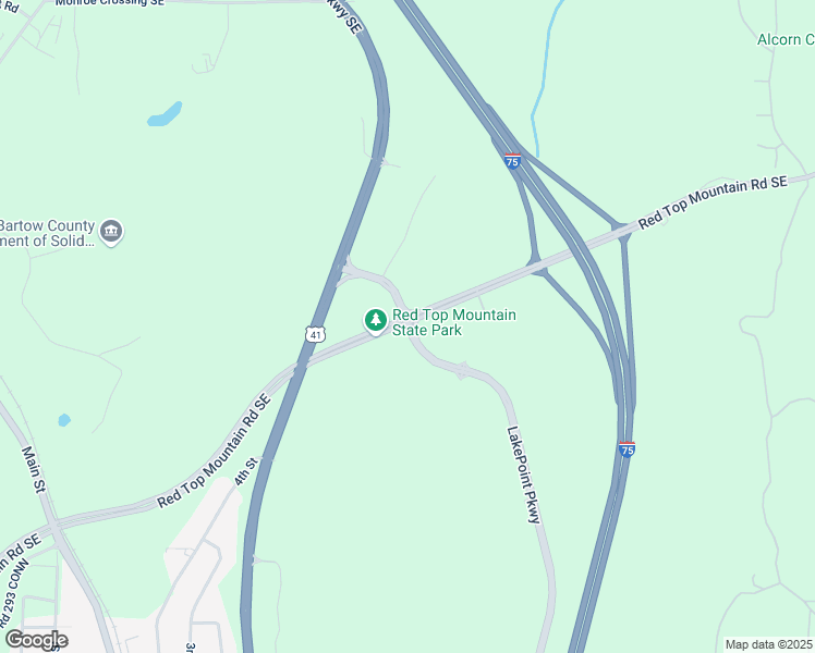 map of restaurants, bars, coffee shops, grocery stores, and more near Red Top Mountain Road Southeast in Cartersville