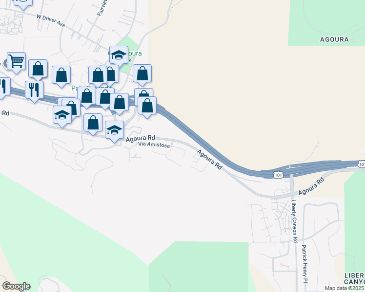 map of restaurants, bars, coffee shops, grocery stores, and more near 27821 Via Amistosa in Agoura Hills