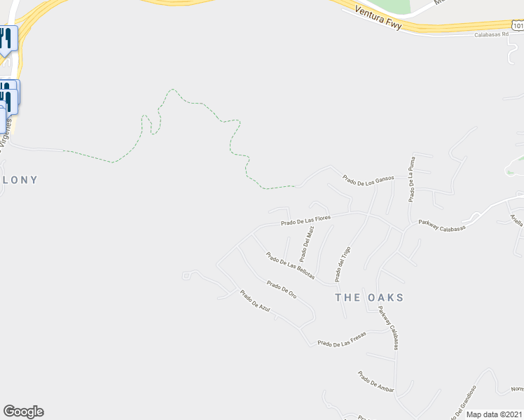 map of restaurants, bars, coffee shops, grocery stores, and more near 25491 Prado De Amor in Calabasas