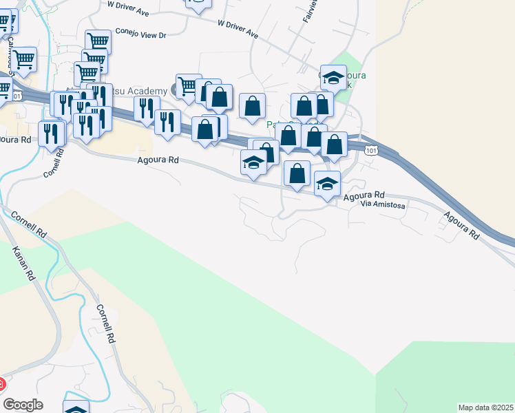 map of restaurants, bars, coffee shops, grocery stores, and more near 28337 Laura La Plante Drive in Agoura Hills