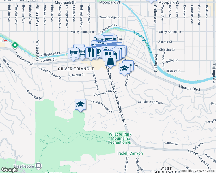 map of restaurants, bars, coffee shops, grocery stores, and more near 3822 Mound View Avenue in Los Angeles