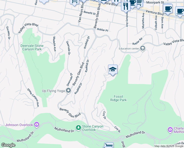 map of restaurants, bars, coffee shops, grocery stores, and more near 3814 Oakfield Drive in Los Angeles