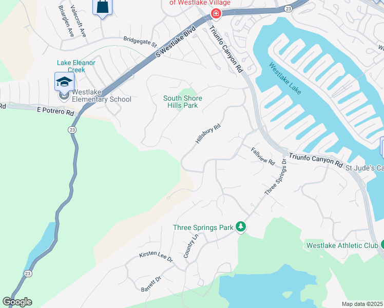 map of restaurants, bars, coffee shops, grocery stores, and more near 2092 Hillsbury Road in Westlake Village