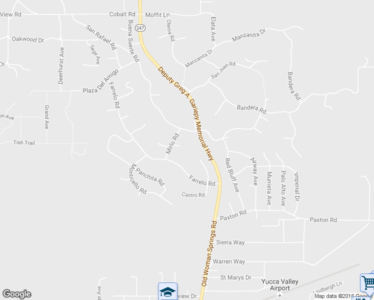 map of restaurants, bars, coffee shops, grocery stores, and more near 6220 Mirlo Lane in Yucca Valley
