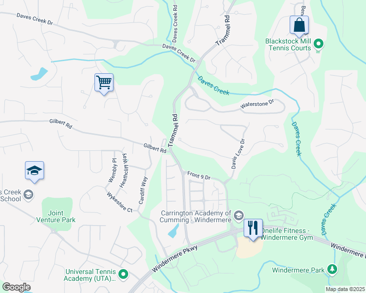 map of restaurants, bars, coffee shops, grocery stores, and more near 5341 Davenport Manor in Cumming