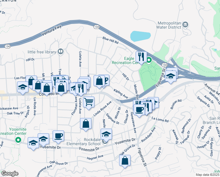 map of restaurants, bars, coffee shops, grocery stores, and more near 1258 Kipling Avenue in Los Angeles