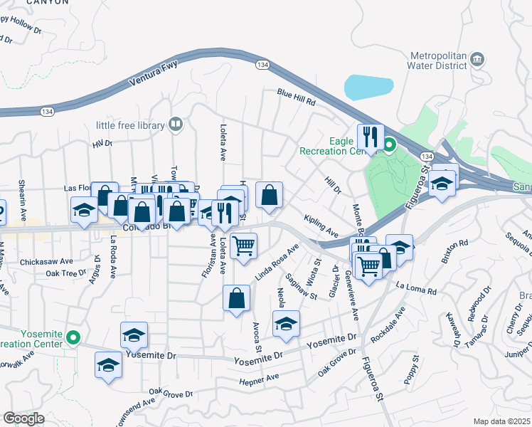 map of restaurants, bars, coffee shops, grocery stores, and more near 5116 Mount Helena Avenue in Los Angeles