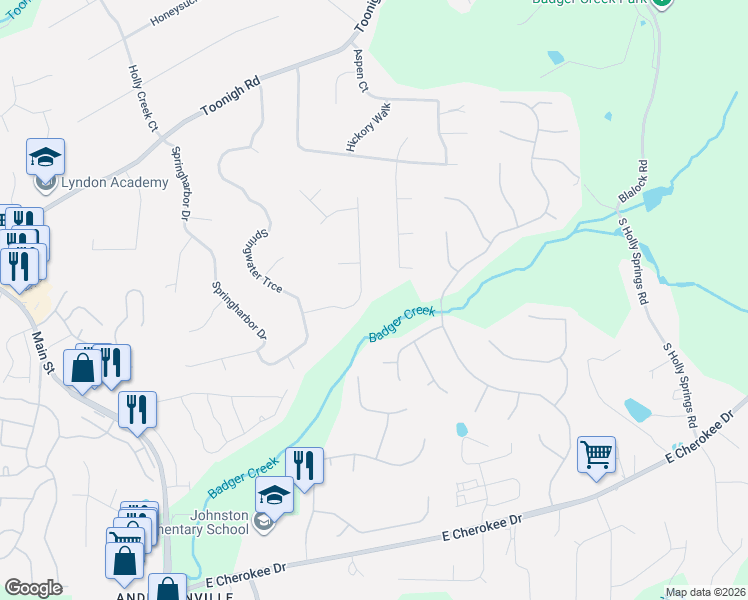 map of restaurants, bars, coffee shops, grocery stores, and more near 422 Coolsprings Trail in Woodstock