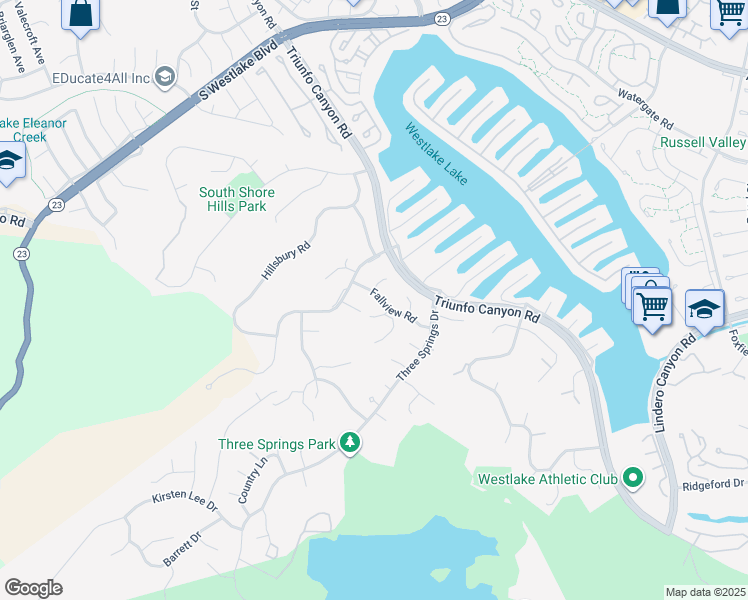 map of restaurants, bars, coffee shops, grocery stores, and more near 1885 Fallview Road in Thousand Oaks