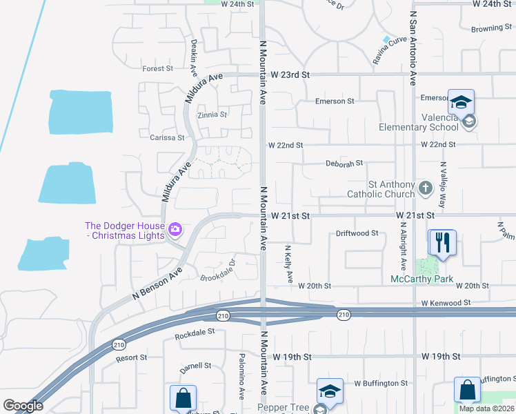 map of restaurants, bars, coffee shops, grocery stores, and more near 1214 Miller Court in Upland