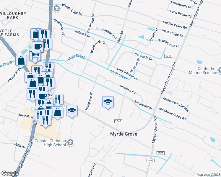 map of restaurants, bars, coffee shops, grocery stores, and more near 5308 Crystal Court in Wilmington
