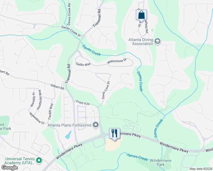 map of restaurants, bars, coffee shops, grocery stores, and more near 5501 Kingsley Manor in Cumming