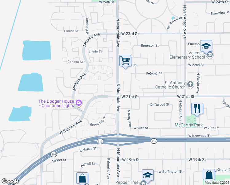 map of restaurants, bars, coffee shops, grocery stores, and more near 1214 Miller Court in Upland