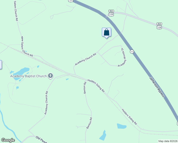 map of restaurants, bars, coffee shops, grocery stores, and more near 1190 Academy Church Road in Jefferson