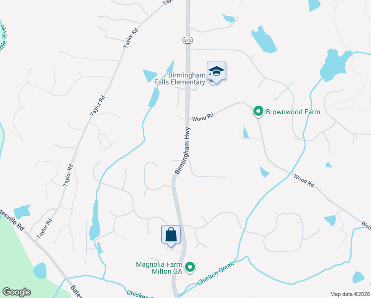 map of restaurants, bars, coffee shops, grocery stores, and more near 14738 Birmingham Highway in Milton