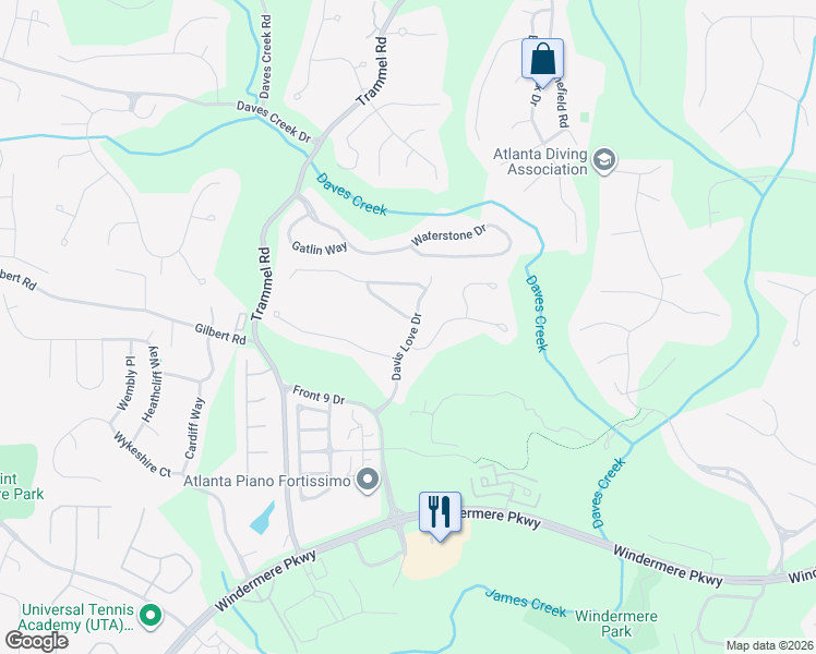 map of restaurants, bars, coffee shops, grocery stores, and more near 5501 Kingsley Manor in Cumming