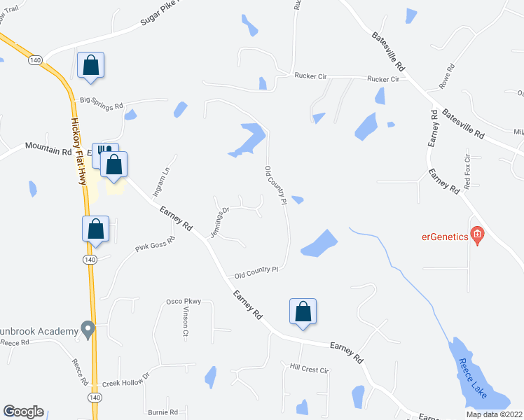 map of restaurants, bars, coffee shops, grocery stores, and more near 301 Winsom Court in Woodstock