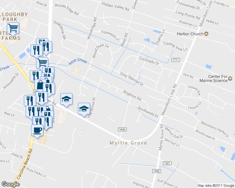 map of restaurants, bars, coffee shops, grocery stores, and more near 5305 Crystal Court in Wilmington