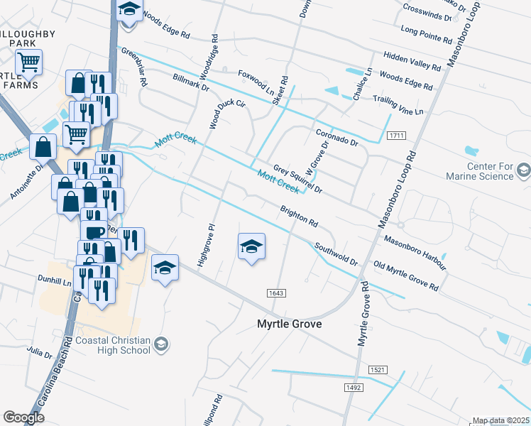 map of restaurants, bars, coffee shops, grocery stores, and more near 5305 Crystal Court in Wilmington