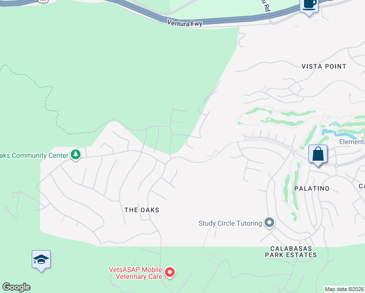 map of restaurants, bars, coffee shops, grocery stores, and more near 4131 Prado De Los Caballos in Calabasas